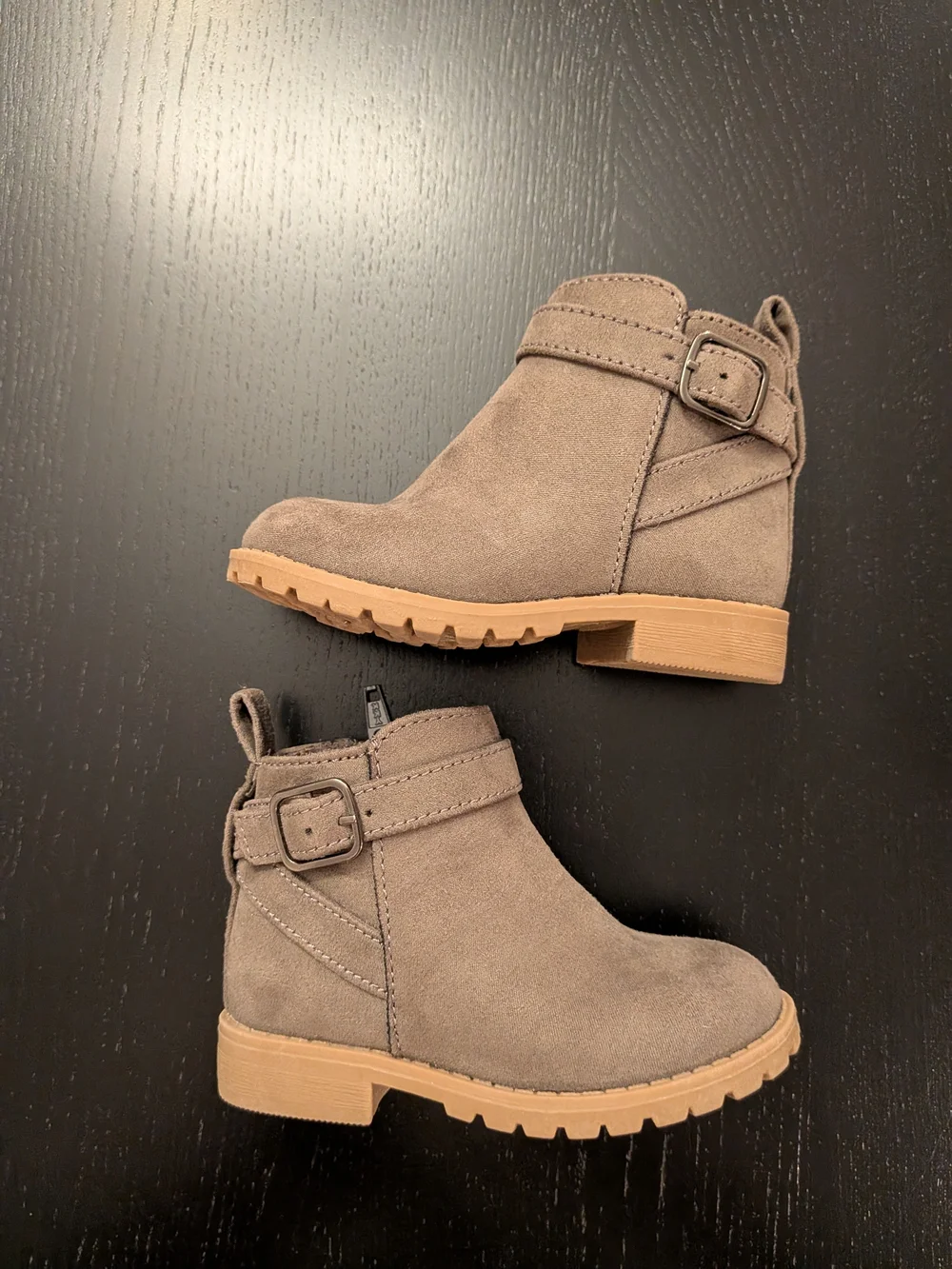 Kids Taupe Suede Ankle Boots with Buckle
